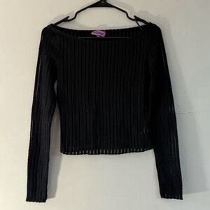 Black Ribbed Long Sleeve Crop Top